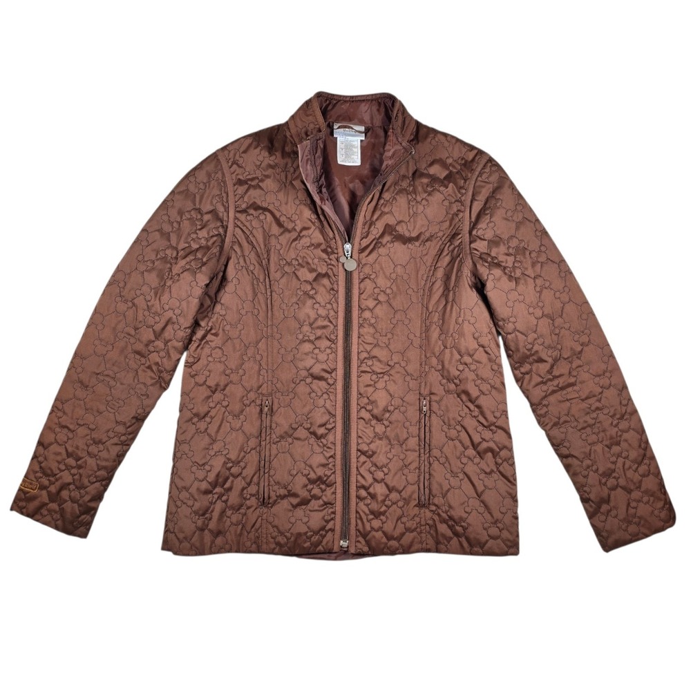 Disney Store Brown Mickey Mouse Stitch Quilted Full Zip Puffer Jacket Women's S